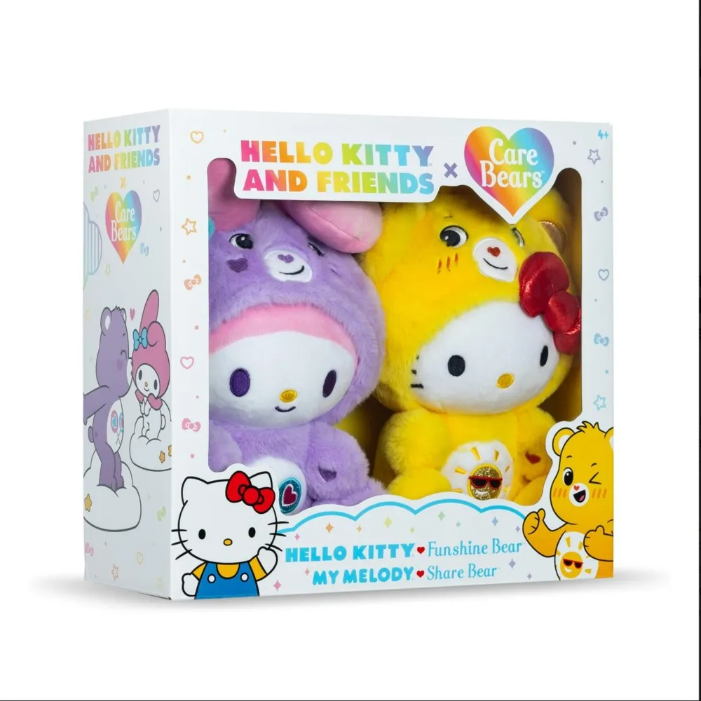2pc Care Bears x Hello Kitty Plush: Hello Kitty Funshine Bear + My Melody Share Bear